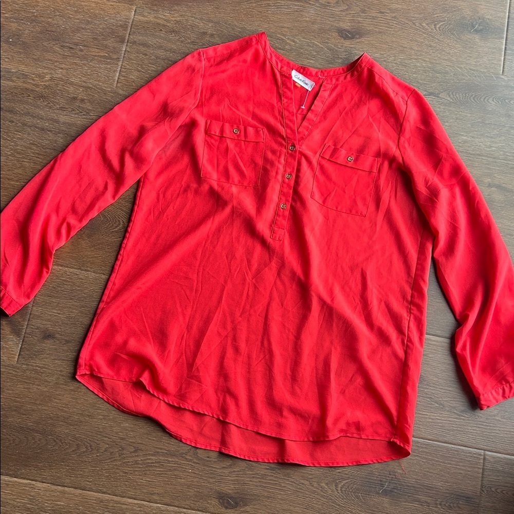 Calvin Klein Red Long Sleeve Blouse | Long Sleeve Blouse | Red Blouse |